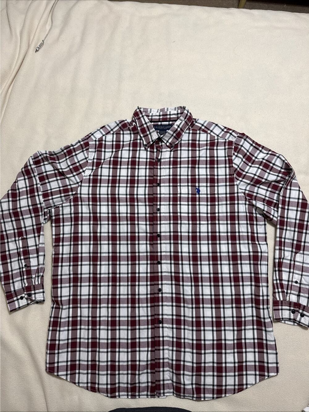 US Polo Assn Plaid Button Down Shirt Mens 2XLT Checkered Red Black Casual Preppy